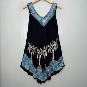 Dark Beachy Rayon Tank Top OSFM One Size Embroidered Vacation Resort Whimsigoth